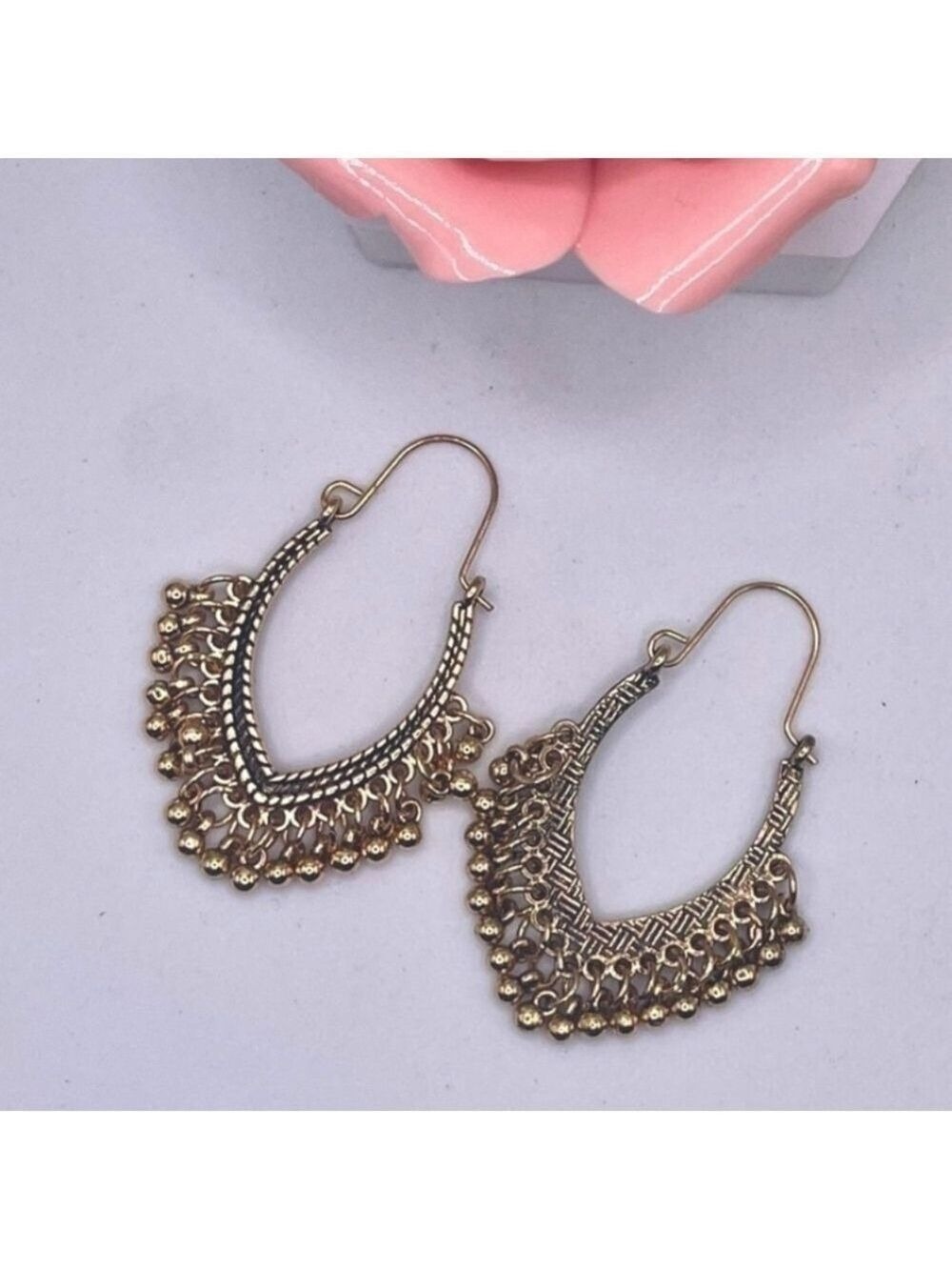 💐3 For $15💐Gold Beaded Drop Hoop Earrings